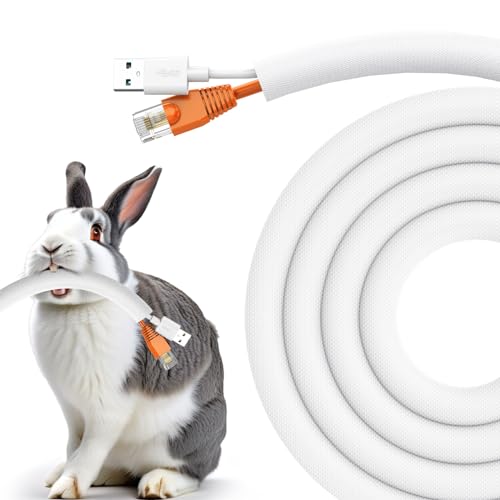 UOMTFAI Dog and Cat Cord Protector 10ft - 3/8inch, Flexible Cable Sleeve for Easy Cord Management, Protects Cables from Pets Chewing, Ideal for USB, Power, Audio and Video Cords - White - color: White, size: 3/8"-10ft