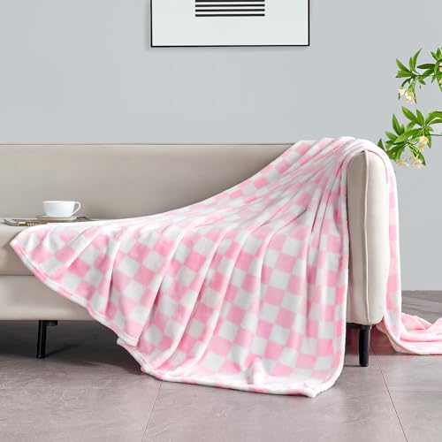 Edenleaf Pink Checkered Blanket, Ultra Soft Fleece Checkered Throw Blankets for Couch Bed and Travel, Luxury Throws for All Seasons, 60x80 Inch, Pink - color: 01 Pink, size: Blanket-60"x80"
