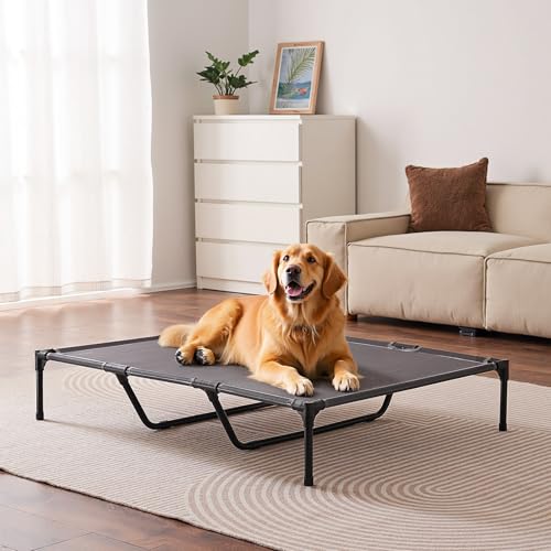 VEVOR Elevated Dog Bed for Large Dogs, Portable Raised Dog Cot with Steel Metal Frame and Breathable Teslin Mesh, Indoor & Outdoor Pet Cooling Raised Hammock Bed, XL, Gray - size: XL-No Pillow