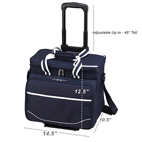 Picnic at Ascot Original Insulated Picnic Cooler with Service for 4 on Wheels-Designed & Assembled in the USA - color: Trellis Blue