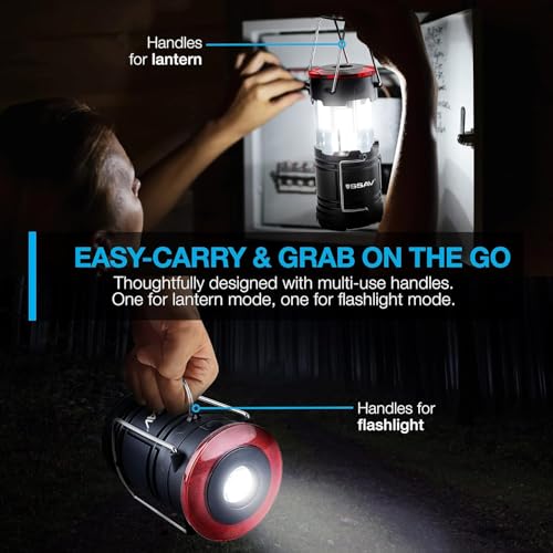 2 Pack LED Camping Lantern & Flashlight | LED Lanterns for Hurricane, Emergency Light for Storm, Outages, Outdoor Portable Lanterns | Batteries Included - color: Black & Red