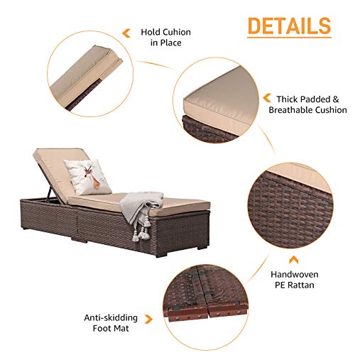 Patiorama Patio Chaise Lounge Chair, Sun Lounger, Outdoor Pool Beach Brown PE Rattan Wicker Reclining Chair W/Adjustable Backrest, Weather Cover, and Removable Cushion (Beige) - color: Brown