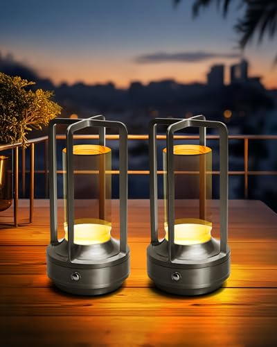 Set of 2 Cordless Table Lamps, LED Rechargeable Battery Operated Desk Lamps with 3 Color Stepless Dimmable, Small Light Portable for Outdoor Patio Bar Restaurants Bedroom Bedside (Silver) - color: Silver-2