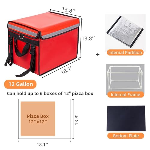 Red Insulated Bags For Food Delivery XL - 18.1" x 13.8" x 13.8", Commercial Insulated Food Delivery Bag w/ Divider, Waterproof & Foldable Catering Bag Food Deliveries, Delivery Pizza Bags 12 Inches - color: Red, size: 48 L