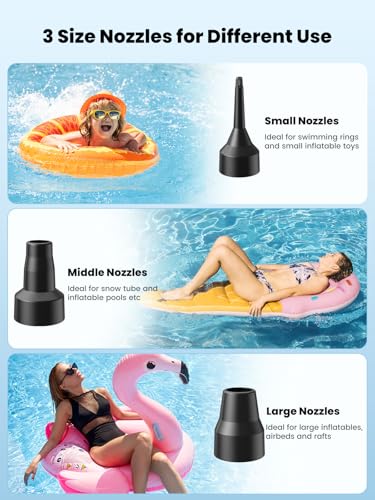 Dr.meter Air Mattress Pump, 3 Ways Powered Portable Electric Air Pump with 3-Nozzle AC 110V, DC 12V, Battery Operated Quick-Fill Inflator Deflator for Inflatable Pool Float Air Bed Boat Swimming Ring - style: HT-401