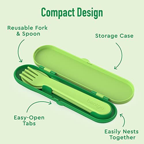 Bentgo Kids Utensil Set - Reusable Plastic Fork, Spoon & Storage Case - BPA-Free Materials, Easy-Grip Handles, Dishwasher Safe - Ideal for School Lunch, Travel, & Outdoors (Safari) - color: Safari
