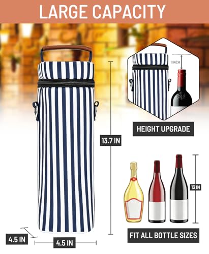 Insulated Wine Bag - Wine Bottle Carrier Tote Cooler Bags for Gifts Travel Picnic Beach, Blue and White Stripes - 1 Bottle - color: Blue and White Stripes, size: 1 Bottle
