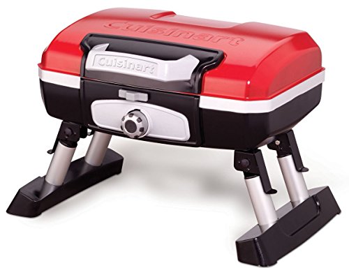 Cuisinart Petite Gourmet Portable Gas Grill, Compact Portable Grill Propane, 150 Sq. In. Cooking Surface, 5,500 BTU Burner Small Gas Grills for Camping, BBQ, Folding Legs and Carry Handles, Red - color: Petit Gourmet Tabletop Gas Grill, Red