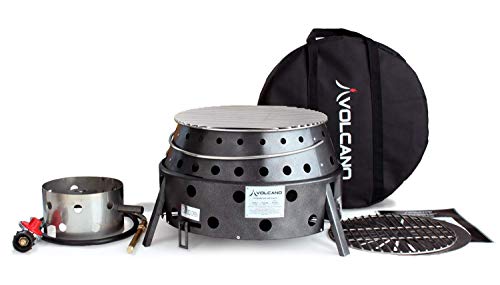 Volcano 3 Collapsible Portable Grill & Stove with Lid & Cookbook 19,500 BTU Burner 13” Cooking Surface Includes Carry Bag Regulator Hose & Heat Diffuser for Camping Tailgating & Dutch Oven Cooking - style: Volcano 3 – Full Kit (Lid + Cookbook)