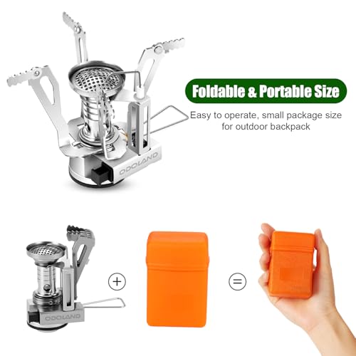 Odoland 8pcs Camping Cookware Mess Kit, Camping Pot and Pan Set with Mini Backpacking Stove, Stainless Steel Cup, Spork and Tank Bracket, Cooking Gear for Outdoor, Hiking, Picnic, Campfire - color: Green