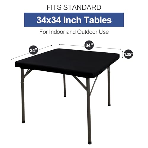 homing Square Table Cloth Cover, Waterproof Polyester Elastic Fitted Tablecloth, Washable Table Protector for Picnic, Camping, Outdoor (Black, 34" x 34") - color: Black, size: 34" x 34" (Square)
