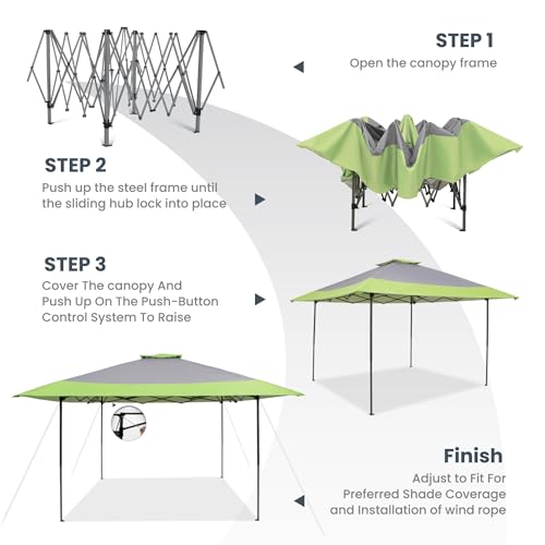 PHI VILLA Pop-Up Canopy Tent 13x13 Instant Shelter with Wheeled Bag, 150D Oxford Fabric, Green - color: Green