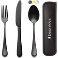 Portable Travel Utensils Set, 18/8 Stainless Steel 3 PCS Cutlery Set Including Knife Fork and Spoon, Reusable Travel Silverware Set with Case for Lunch Box Camping School Office - color: Black - 3 PCs