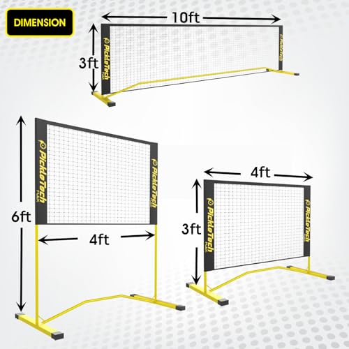PICKLETECH 4.0 Slim Version Portable Pickleball Nets Outdoor Game 22 FT Pickleball Net-USAPA Regulation Size-Pickle Ball Net System with Carrying Bag for Driveway - color: Yellow, size: 3in 1
