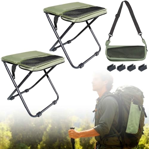 COMELY Folding Stool Backpacking Chair Portable: 700g Lightweight Pocket Chair for Adults, 3-Second Setup & 5-Second Storage, 600D Oxford Breathable & Comfortable, Compact On-Trail Rest for Hikers. - color: Green-2 Sets