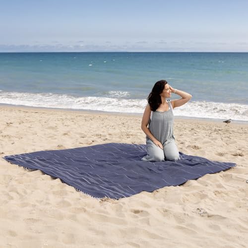 WETCAT Turkish Beach Blanket Sandproof (82"x82") 100% Turkish Cotton, Made in Turkey - Sand Free, Ultra Soft, Extra Large Throw for Picnic – Dark Blue - color: Dark Blue, size: XL Beach Blanket (82" X 82")