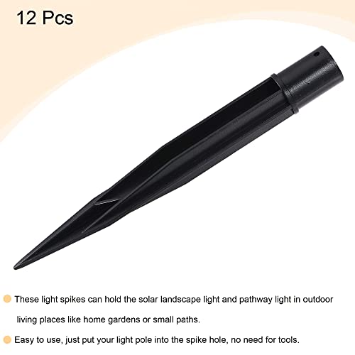 MECCANIXITY Solar Light Spikes, 0.39 x 0.67 x 5.91 Inch Ground Stakes for Garden Pathway Landscape Lamps, ABS Plastic Black, Pack of 12