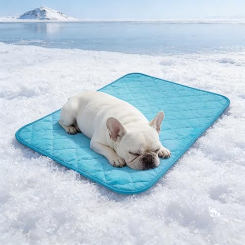 Dog Cooling Mat for Summer: Outdoor Dog Cooling Pad, Washable Cooling Mat for Dogs, Cooling Dog Bed for Kennel, Waterproof Pet Cooling Mat, Blue Pet Blanket Medium Dogs