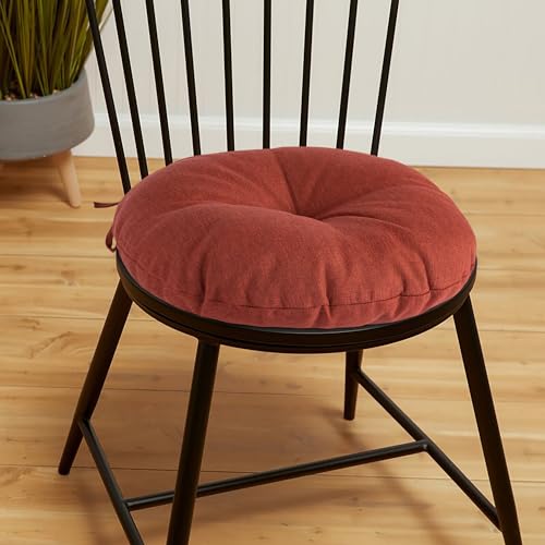Magpie Fabrics Outdoor 15"x15"x4" Round Bistro Seat Cushions with Ties Set of 2, Tufted Waterproof Patio Floor Chair Pads for Home Garden Balcony Kitchen Office Porch, Dark Red - color: Dark Red