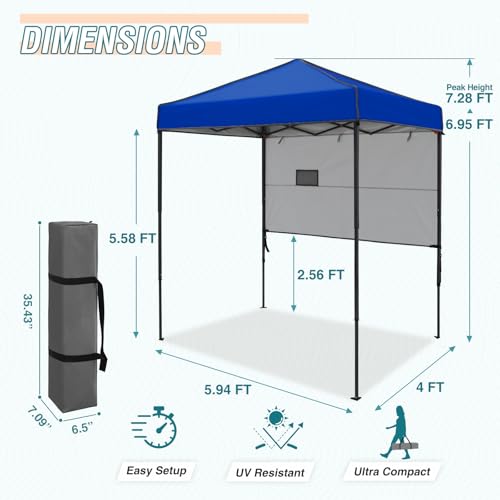 EAGLE PEAK 6x4 Instant Pop Up Canopy Tent with 1 Half Wall Panel, Straight Leg Sun Shelter, Portable Canopy with Carry Bag for Camping, Beach & Sports, Blue - color: Blue, size: Half Wall