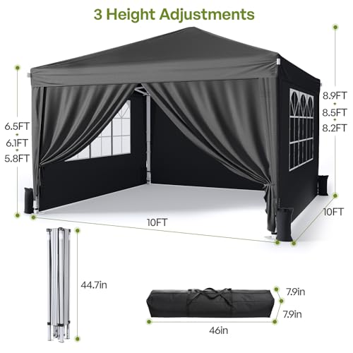 10x10 Pop Up Canopy with Sidewalls, Instant Portable Canopy Tent with Carry Bag for Commercial Events, Camping, Parties - Black - color: Black