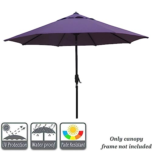 9ft Market Patio Umbrella Canopy - 8 Ribs Canopy Replacement - UV Protective UPF 50+ and Fade Resistant Patio Canopy - Wind Vent Replacement Canopy Cover (Canopy Only) (Purple) - color: Purple