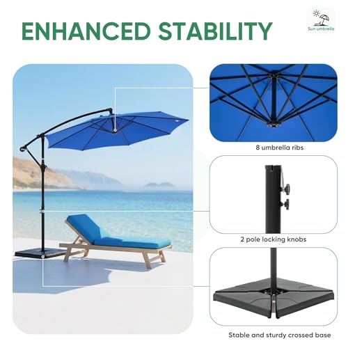NEWBULIG 10FT Patio Umbrella, Offset Cantilever Outdoor Patio Table Umbrella, UV Protection, Fade Resistant Fabric, Easy Tilt Adjustment for Pool, Deck, Garden, Backyard - color: Dark Blue, size: 10ft-with 4 Bases