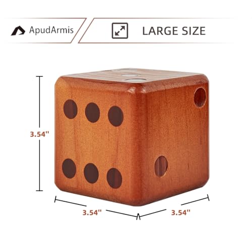 ApudArmis Classic Mahogany Giant Wooden Yard Dice Set, 3.5In Big Die Lawn Game Set with Scoreboard & Carrying Bag - Large Pine Wooden 6 Dice Backyard Game for Adults Family - color: Classic Mahogany