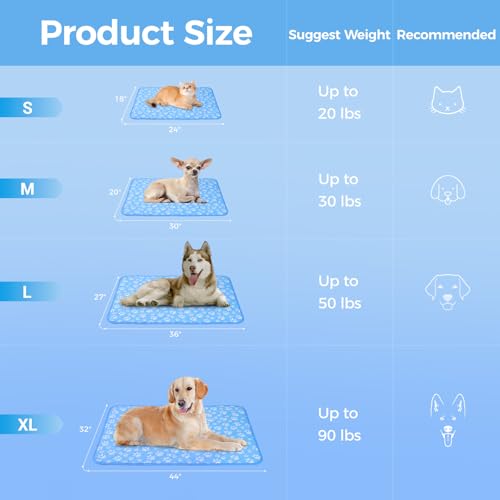 Rywell Cooling Mat for Dogs Large, 36'' x 27'' Color Changing&Arc-Chill Cooling Fiber QMAX>0.5, Washable Non-Toxic Portable Kennel Dog Bed, Non-Slip&Foldable Crate Pad for Large Dog