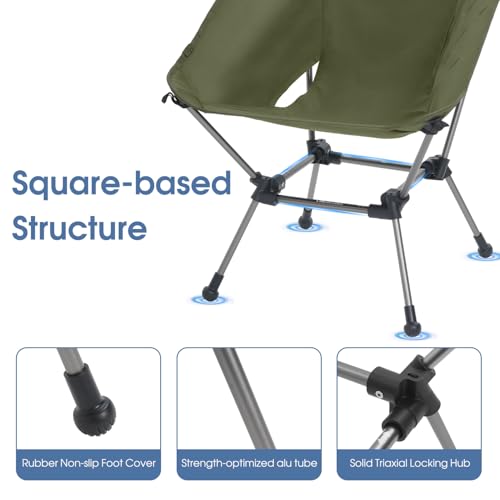 MOON LENCE Portable Camping Chair Plus, Larger & Roomier, Compact and Lightweight Still, Folding Chair for Backpacking & Hiking, 330Lbs Capacity (Moss Green-2pack) - color: Moss Green-2pack
