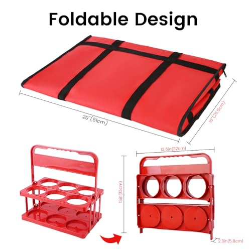 Bodaon Insulated Bag-Pizza Bags for Delivery & Plastic Portable Drink Carrier，20"x 20"x 14"Doordash Warmer/Hot Food Carrier Box, Termicas/Warming/Heat Carrying out Insulation Large Bag, Keeping Cooler - color: Red Bag with Drink Carrier, size: 20" x 20" x