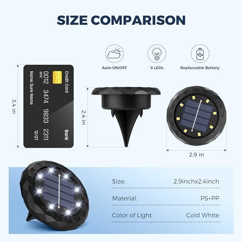 SOLPEX Mini Solar Ground Lights, 12 Pack Solar Lights Outdoor Waterproof, Landscape Lighting for Garden Pathway Driveway Walkway (Cool White) - color: Cool White, size: 12 Pack