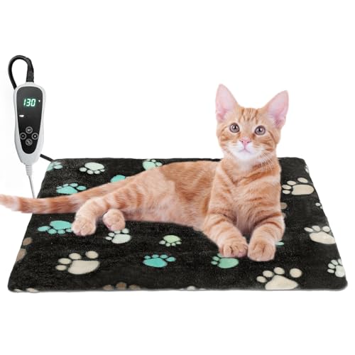 GOLOPET Cat Heating Pad 17x13 in with Smart Thermostat Switch and Power Line Protection Tube,Obtained MET and UL Dual Certification,Waterproof Pet Heating Pad for Cats-Black - size: 17.0"L x 13.0"W x 0.5"Th