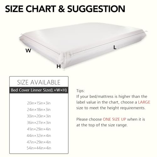 Waterproof Dog Bed Liner, Washable Replacement Cover Reusable Pet Pee Water Resistant Proof with Zipper, Liner Only 54x44 inch - size: 54x44x4 inch