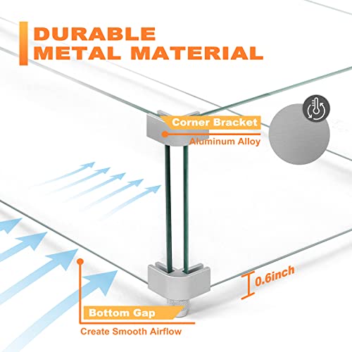 NUU GARDEN 27.6'' x 11.7'' x 6.5" Rectangular Fire Pit Wind Guard, Transparent Tempered Glass, Polished Aluminum Brackets, 3M Anti-Slip Pads, Fit for Best Choice 52-inch Fire Table WG01 - size: 27.6 X 11.7 X 6.5