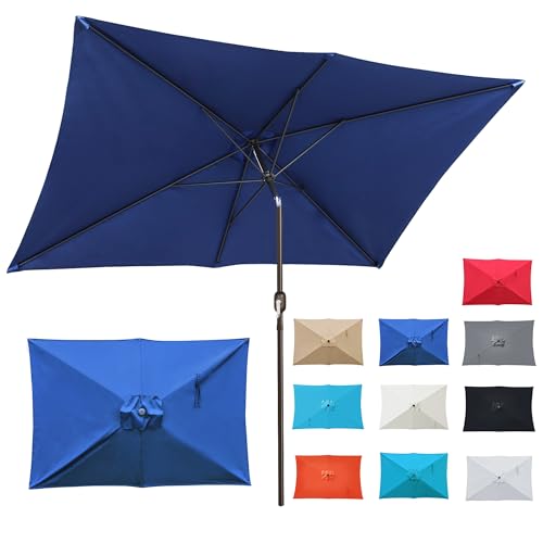 Blissun Rectangular Patio Umbrella, Table Market Umbrella with Tilt and Crank, Outdoor Umbrella for Garden, Deck, Backyard, Pool and Beach - color: Navy Blue, size: 6.5 x 10 FT