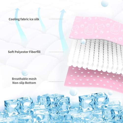 NWK Pet Cooling Mat for Large Dogs -Q-Max>0.345 Ice Silk Cooling Mat for Dogs & Cats Portable & Washable Pet Cooling Blanket, Car Seats, Beds for Summer (Pink Cat, 39'' X 27'' X 0.3'') - color: Pink Cat, size: Large (39'' X 27'' X 0.3'')