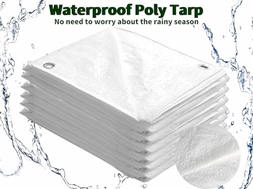 TARPAL 5x10 Feet White Tarp Waterproof Lightweight tarps Multipurpose Protective Cover All Purpose Poly Tarps Cover for Firewood Outdoor Furniture etc - color: White, size: 5x10 Feet-finished Size