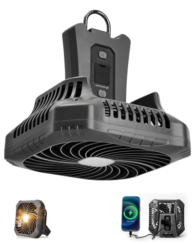 Odoland Portable Camping Fan with LED Lantern, 40H Rechargeable Battery Operated Quiet Tent Fan with Hanging Hook for RV Car Beach Outdoor Hurricane Emergency Outages - color: Black