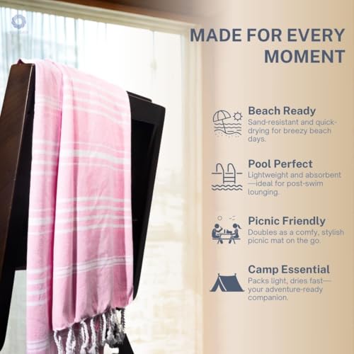 Cotton Turkish Beach Towel with Towels Oversized 36"x72" Pool Absorbent Extra Large Quick Dry Sand Travel Towel (Peony Plush, 4 Pack) - color: Peony Plush, size: 4 Pack