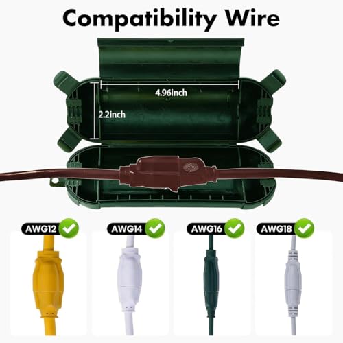 3 Pack Green Outdoor Extension Cord Cover IP44 Waterproof, Weather-Resistant Electric Cord Cover, Outdoor Plug and Holiday Lights Protector for Halloween, Christmas - color: Green-large size