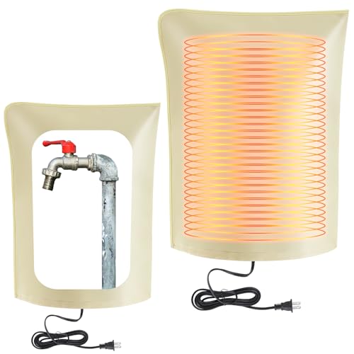 Glooglitter 20" L x 17" W Electric Heated Outdoor Faucet Cover for Winter Freeze Protection Heating Hose Bib Covers for Winter, Water Pipe Heater for Garden Faucet Insulated Spigot Protector (Beige) - color: Beige, size: 20"l X17"w