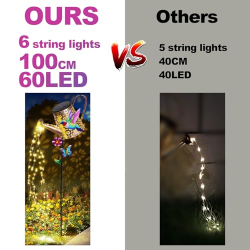 Solar Watering Can with Lights Outdoor Garden, 41in Large Hummingbird Garden Stake Lights, Waterproof Decoration for Yard Lawn Pathway, Gifts for Mom Grandma Women Birthday Gardening Gift - color: Hummingbird-Purple