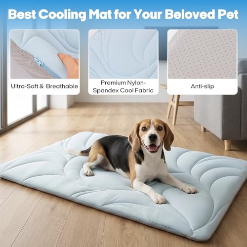 Vagascape Dog Cooling Mat New 5.0 Version Built-in Ice Pack, Long-Lasting Cool 6-8h, 30" x 20" Ultra Thick Soft Vine Pattern Pet Cooling Mat, Washable Foldable Large Cooling Pad for Indoor Outdoor - size: M(30“x20”）