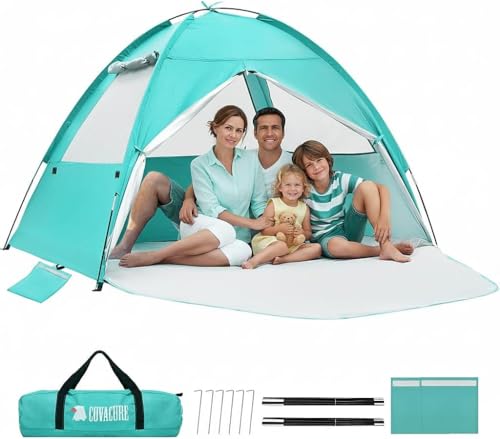COVACURE 2026 New Upgraded Beach Tent Sun Shelter - UPF 50+ UV Protection Beach Shade for 3-4 Person, Waterproof & Lightweight, Easy Setup Portable Sun Canopy for Camping, Fishing, Beach (Green) - color: Green