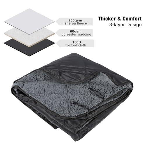 REDCAMP Large Camping Blanket with Sherpa Lining, Cold Weather Warm Outdoor Blanket Windproof for Camping Stadium, Machine Washable 59"x 71" Black - color: 59"x 71" Black