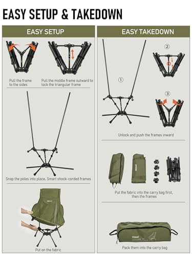 WildCall Lightweight Folding High Back Camping Chair with Head Support, Compact Beach Chair with Anti-Sinking Large Feet and Three Tilt Angles Adjustment - color: 2 X Green High Back