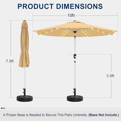 10FT 40-LED Solar Lighted Aluminum Patio Umbrella, Fade-Resistant Outdoor Market Table Umbrella with Push Button Tilt Function, 8 Sturdy All-Aluminum Ribs for Gardens, Decks, Backyards & Pools - color: Beige, size: 10FT 40LED-1Tier (Aluminum Umbrella)