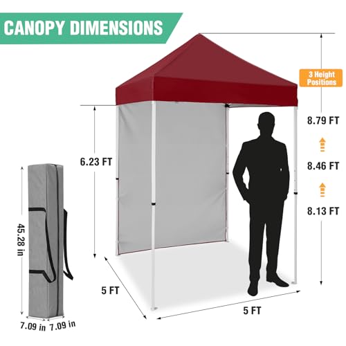 5x5 Pop Up Canopy Tent with One Sidewall, Instant Portable Beach Canopy, Outdoor Tent with Carry Bag for Camping, Sports, Tailgating, Events, Burgundy - color: Burgundy, size: With One Wall