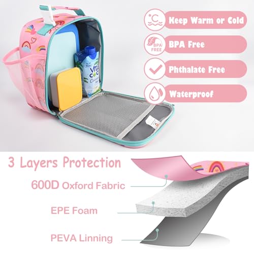 CaCTOUR Lunch Box Kids,Premium Insulated Lunch Bag for Girls Boys,Soft Bag Mini Cooler Back to School Thermal Reusable Lunch Bag for Work School Picnic (Rainbow) - color: C-Rainbow